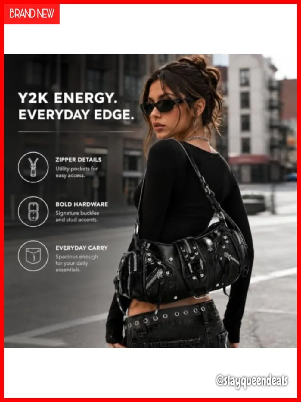 Y2K Hobo Shoulder Bag for Women, Coquette Punk Purse, Leather Handbag